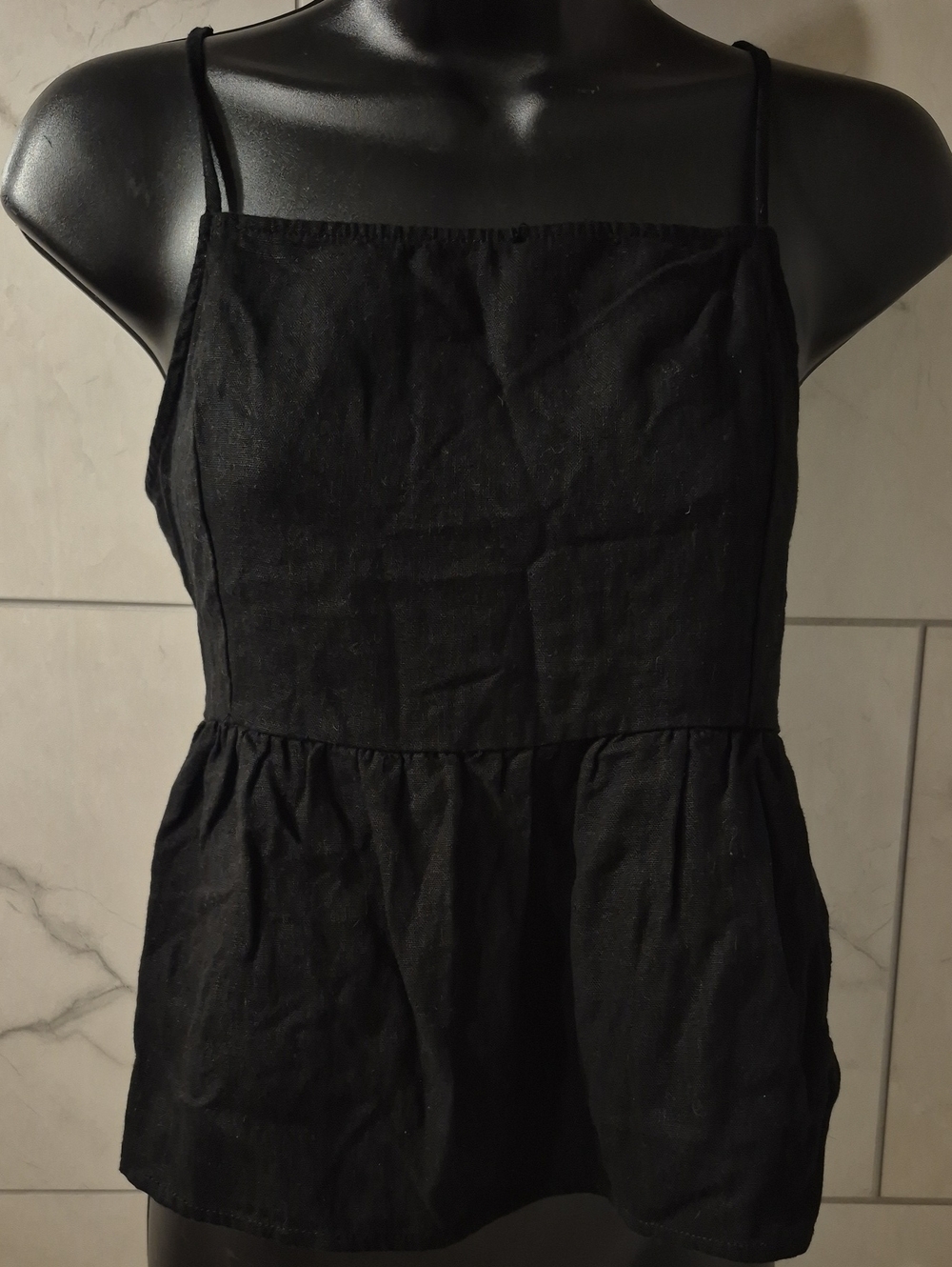 Black Sleeveless Linen Camisole Top